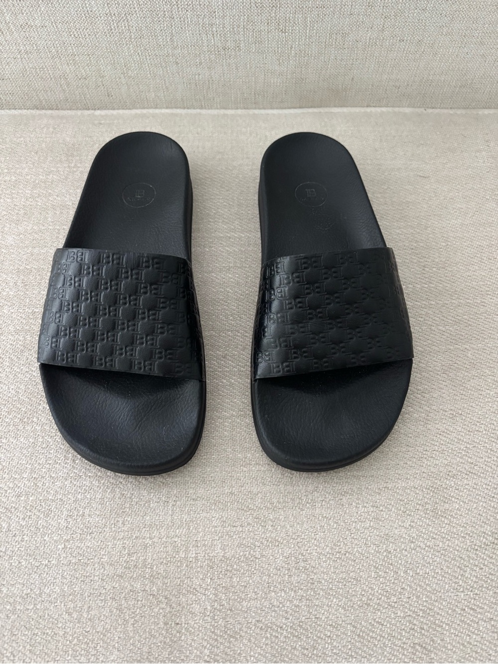 Balmain Black Logo Leather Slides